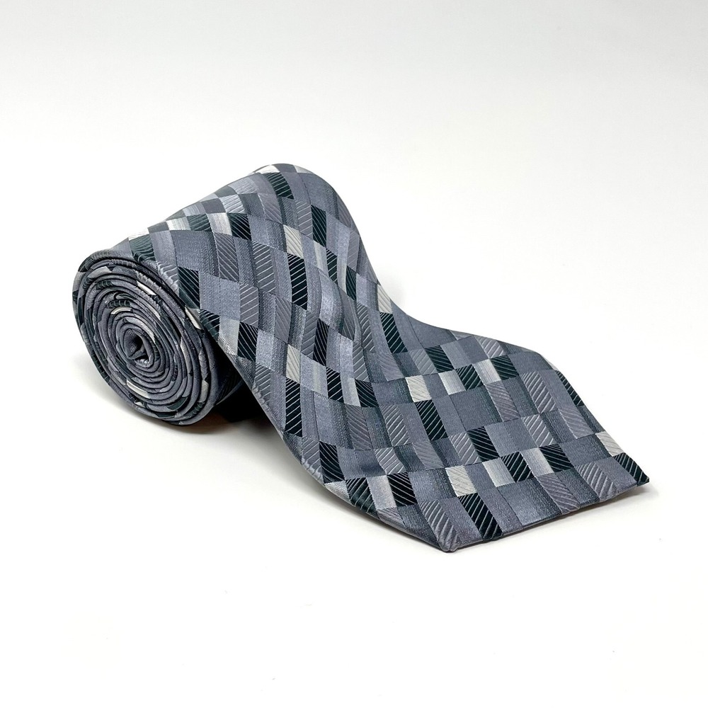 Joseph & Feiss Tie Silver Geometric 100% Silk  Necktie
